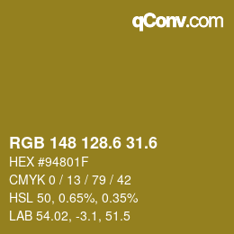 カラーコード: RGB 148 128.6 31.6 | qconv.com