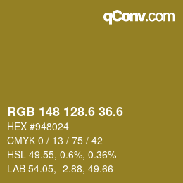カラーコード: RGB 148 128.6 36.6 | qconv.com