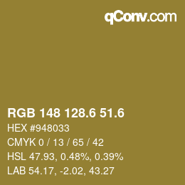 カラーコード: RGB 148 128.6 51.6 | qconv.com