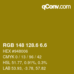 カラーコード: RGB 148 128.6 6.6 | qconv.com