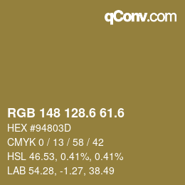 カラーコード: RGB 148 128.6 61.6 | qconv.com