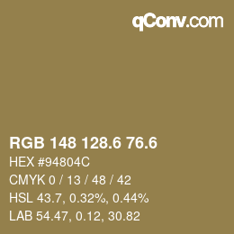 カラーコード: RGB 148 128.6 76.6 | qconv.com