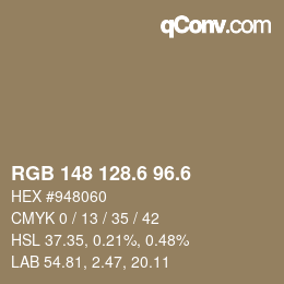 カラーコード: RGB 148 128.6 96.6 | qconv.com