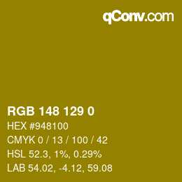 Código de color: RGB 148 129 0 | qconv.com