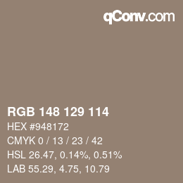 カラーコード: RGB 148 129 114 | qconv.com