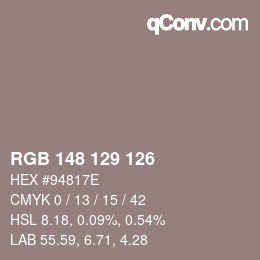 Color code: RGB 148 129 126 | qconv.com