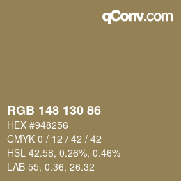 Color code: RGB 148 130 86 | qconv.com