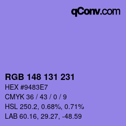 颜色代码: RGB 148 131 231 | qconv.com