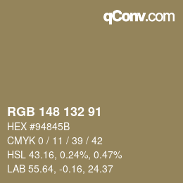 Color code: RGB 148 132 91 | qconv.com
