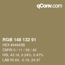 Color code: RGB 148 132 91 | qconv.com