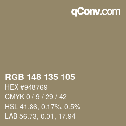 カラーコード: RGB 148 135 105 | qconv.com