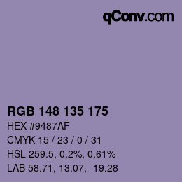 カラーコード: RGB 148 135 175 | qconv.com