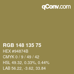 Color code: RGB 148 135 75 | qconv.com