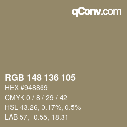 Color code: RGB 148 136 105 | qconv.com