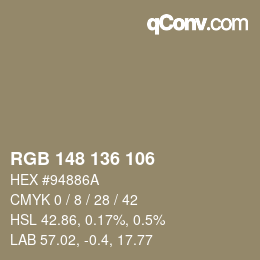 Color code: RGB 148 136 106 | qconv.com