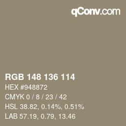 Color code: RGB 148 136 114 | qconv.com