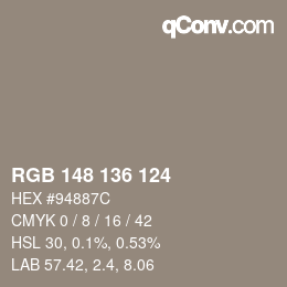 カラーコード: RGB 148 136 124 | qconv.com