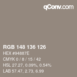 Color code: RGB 148 136 126 | qconv.com