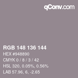 Color code: RGB 148 136 144 | qconv.com