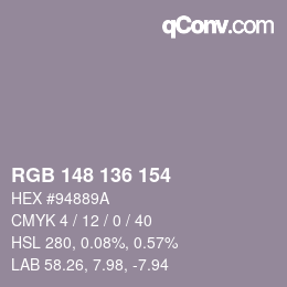 Color code: RGB 148 136 154 | qconv.com