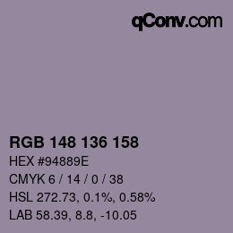Color code: RGB 148 136 158 | qconv.com