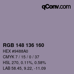 Color code: RGB 148 136 160 | qconv.com
