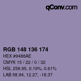 Color code: RGB 148 136 174 | qconv.com