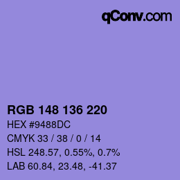 Color code: RGB 148 136 220 | qconv.com