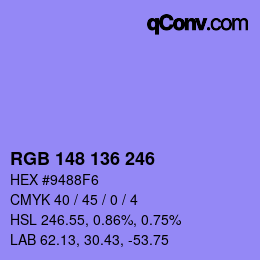 Color code: RGB 148 136 246 | qconv.com