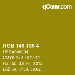 Color code: RGB 148 136 4 | qconv.com