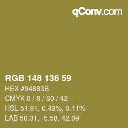 Color code: RGB 148 136 59 | qconv.com