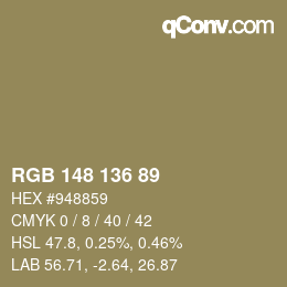 Color code: RGB 148 136 89 | qconv.com