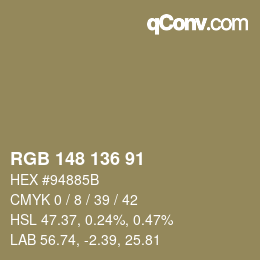 Color code: RGB 148 136 91 | qconv.com