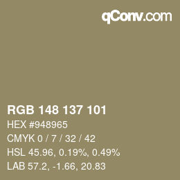 Farbcode: RGB 148 137 101 | qconv.com