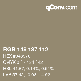颜色代码: RGB 148 137 112 | qconv.com