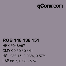 颜色代码: RGB 148 138 151 | qconv.com