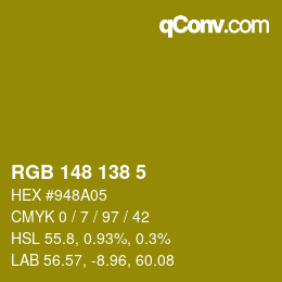 颜色代码: RGB 148 138 5 | qconv.com