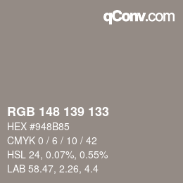 Color code: RGB 148 139 133 | qconv.com