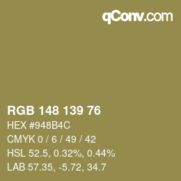 カラーコード: RGB 148 139 76 | qconv.com