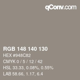 カラーコード: RGB 148 140 130 | qconv.com