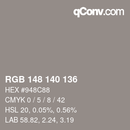 Code couleur: RGB 148 140 136 | qconv.com