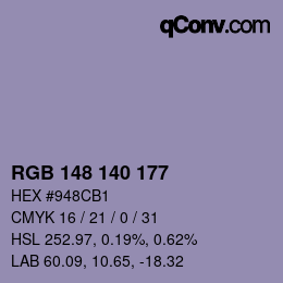 颜色代码: RGB 148 140 177 | qconv.com