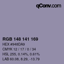 Color code: RGB 148 141 169 | qconv.com
