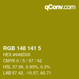 カラーコード: RGB 148 141 5 | qconv.com