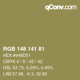 颜色代码: RGB 148 141 81 | qconv.com