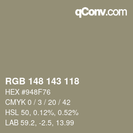 カラーコード: RGB 148 143 118 | qconv.com