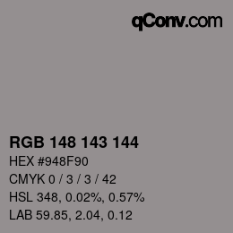 颜色代码: RGB 148 143 144 | qconv.com