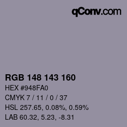 Color code: RGB 148 143 160 | qconv.com