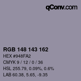 カラーコード: RGB 148 143 162 | qconv.com