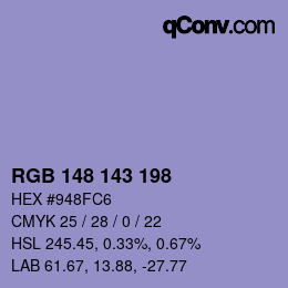 Color code: RGB 148 143 198 | qconv.com